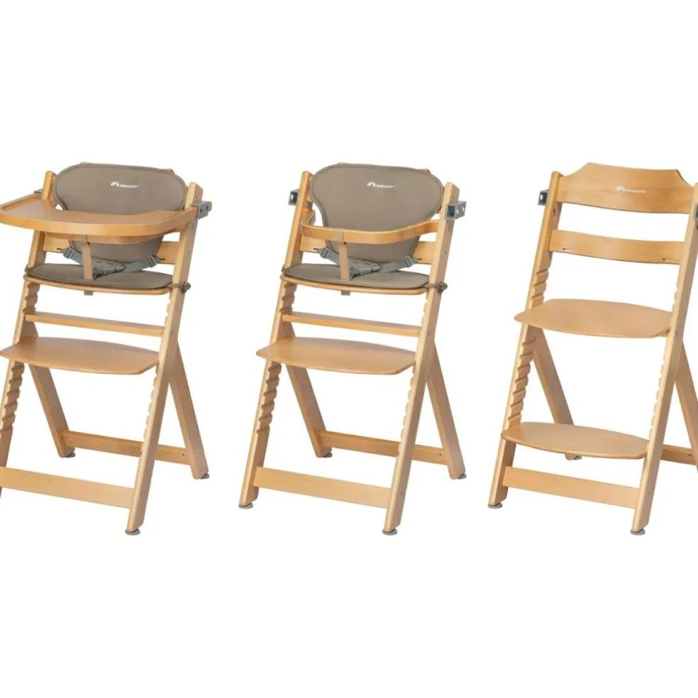 Chaise haute évolutive Timba Natural Wood avec coussin