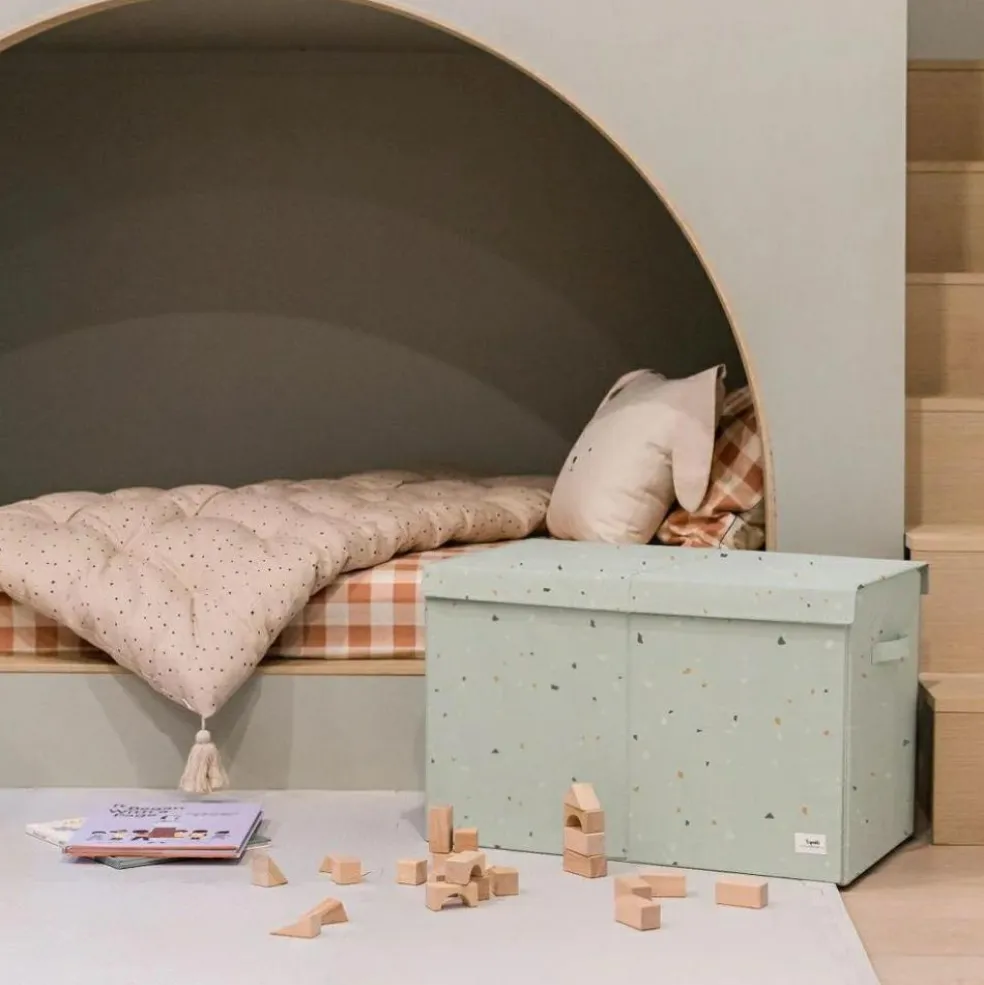 Coffre à jouets en tissu recyclé Terrazzo vert