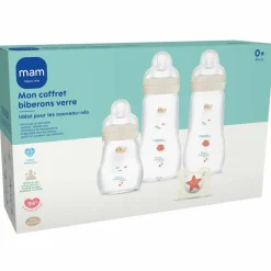 Coffret biberons verre Nature Lin (3 biberons + 1 sucette)