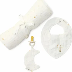 Coffret cadeau attache-sucette, bavoir bandana et lange XL Moon & Stars