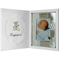 Coffret de naissance cadre + lange bleu (personnalisable)