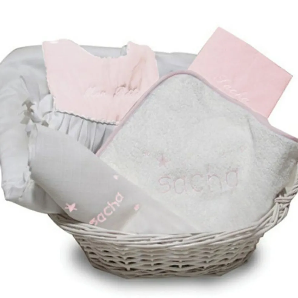 Coffret de naissance corbeille rose (personnalisable)