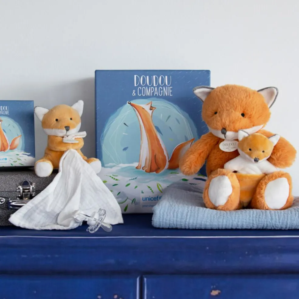 Coffret doudou attache sucette Renard UNICEF