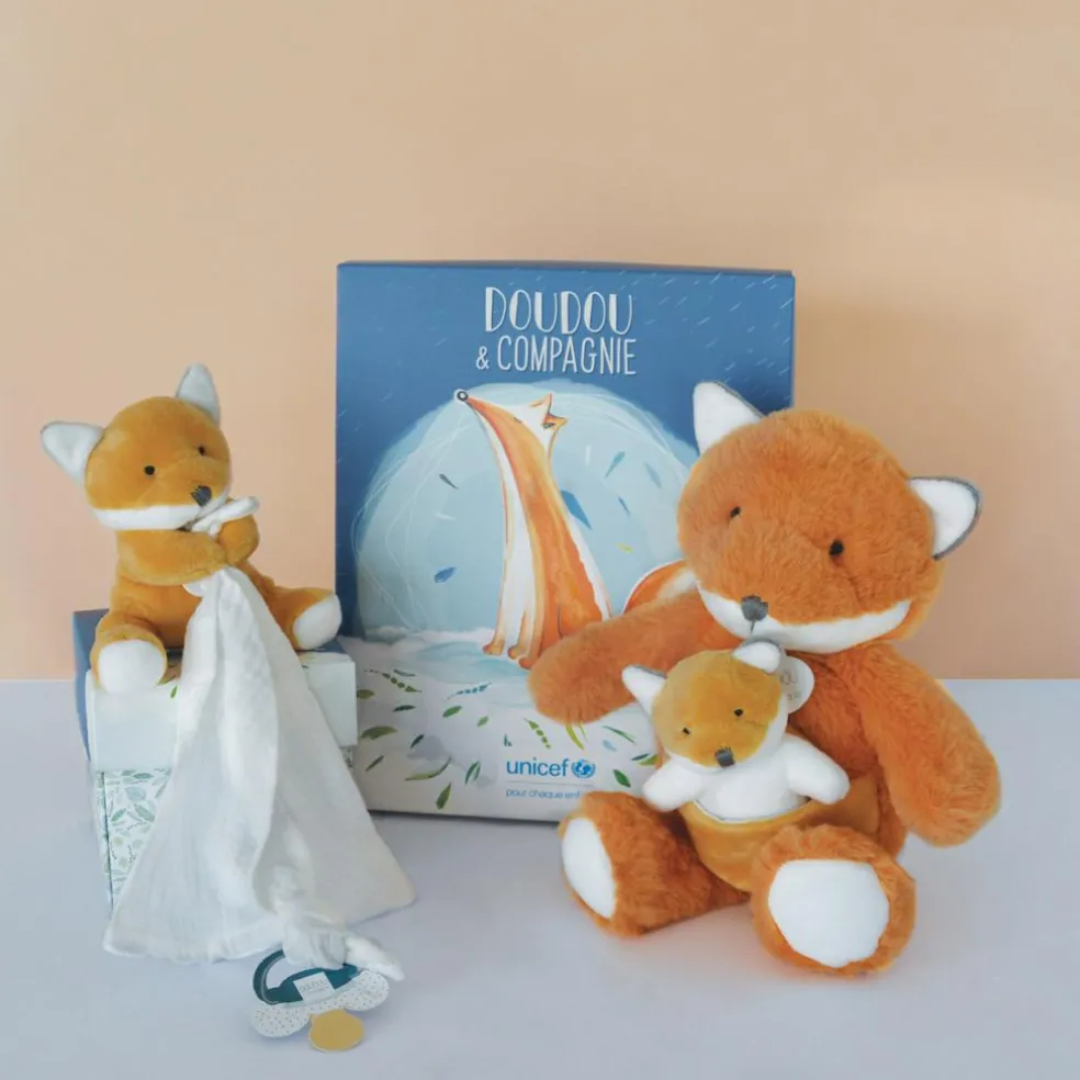 Coffret doudou attache sucette Renard UNICEF