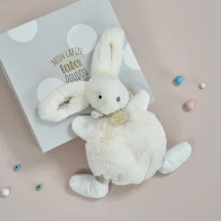 Coffret doudou plat gris Mon tout petit Lapin Bonbon (26 cm)