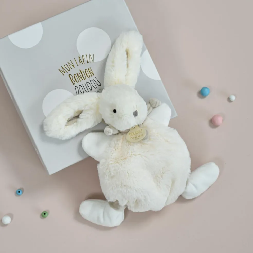 Coffret doudou plat gris Mon tout petit Lapin Bonbon (26 cm)