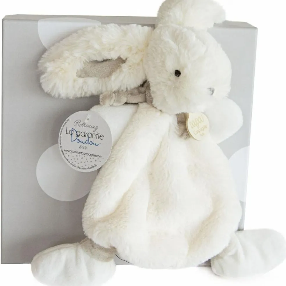 Coffret doudou plat gris Mon tout petit Lapin Bonbon (26 cm)