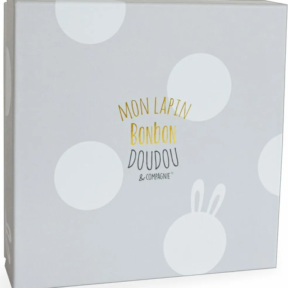 Coffret doudou plat gris Mon tout petit Lapin Bonbon (26 cm)