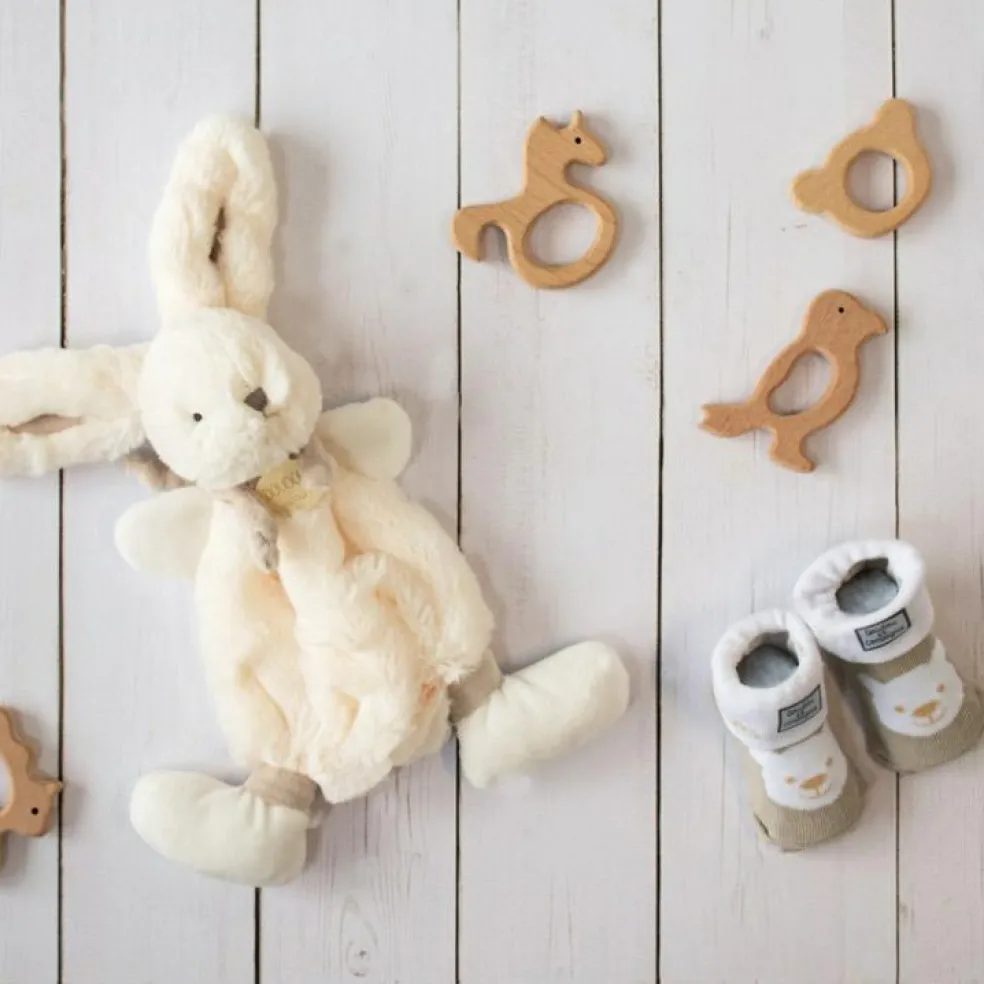 Coffret doudou plat gris Mon tout petit Lapin Bonbon (26 cm)