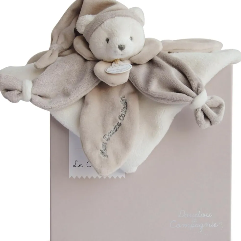 Coffret doudou pétale J'aime mon doudou ours beige (24 cm)