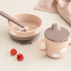 Coffret premier repas Happy clouds Rose (3 pièces)