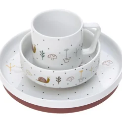 Coffret repas en porcelaine rose Garden Explorer (3 pièces)