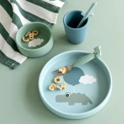 Coffret repas en silicone Happy clouds bleu (3 pièces)