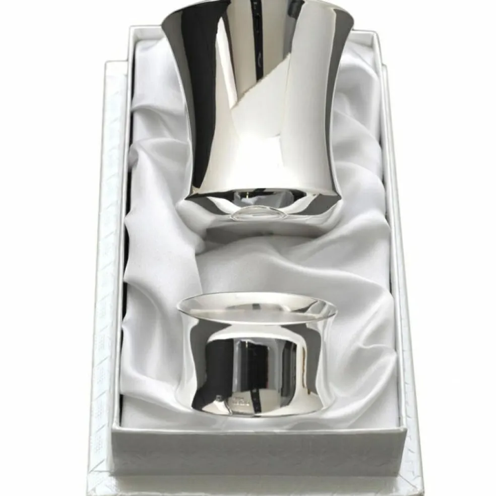 Coffret timbale et rond de serviette Contemporaine personnalisable (métal argenté)