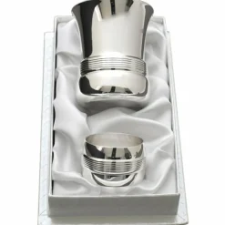 Coffret timbale et rond de serviette Filets personnalisable (métal argenté)