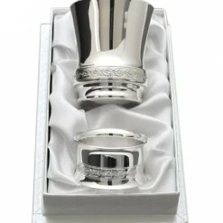 Coffret timbale et rond de serviette Champs Elysées personnalisable (métal argenté)