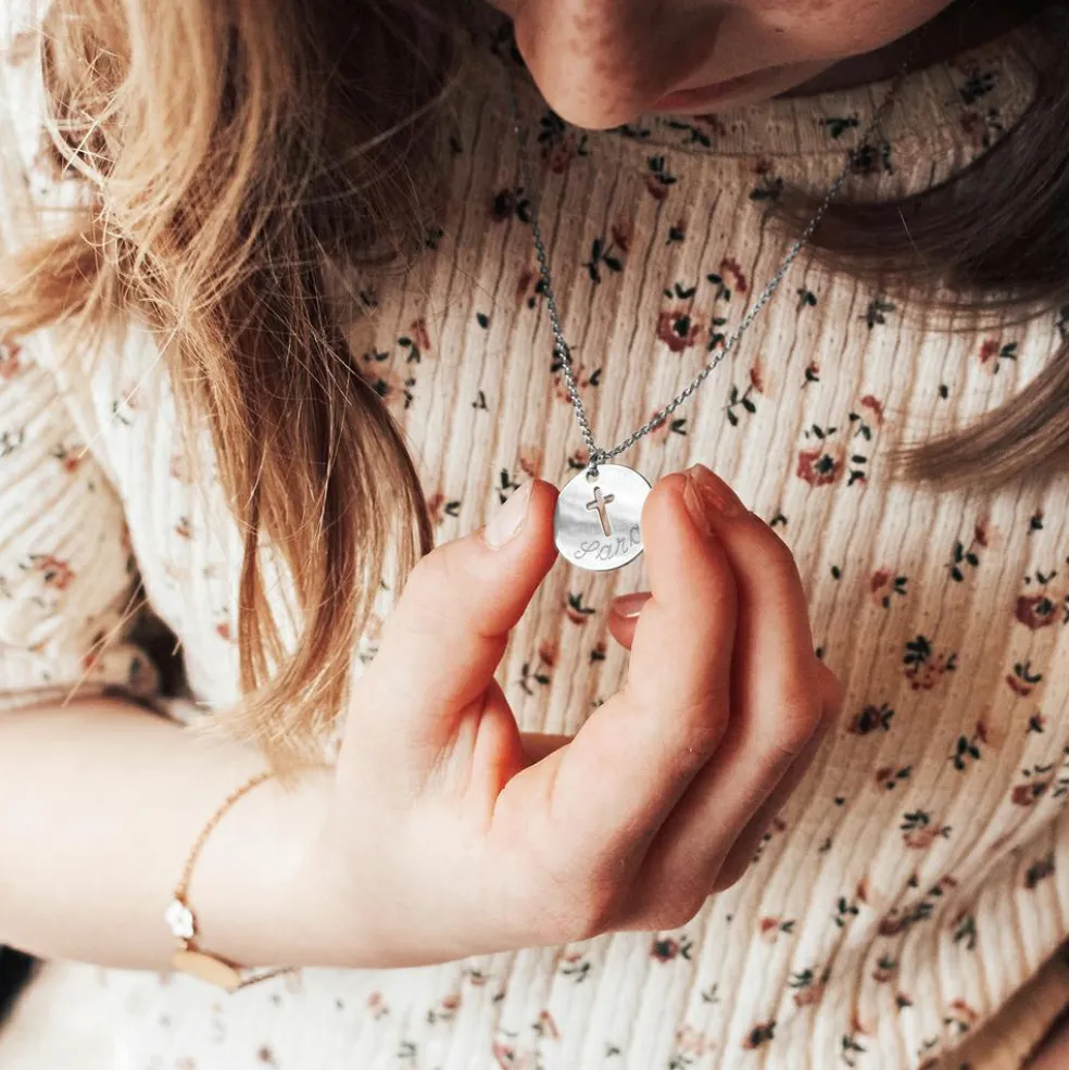 Collier chaîne croix ajourée personnalisable (argent 925)