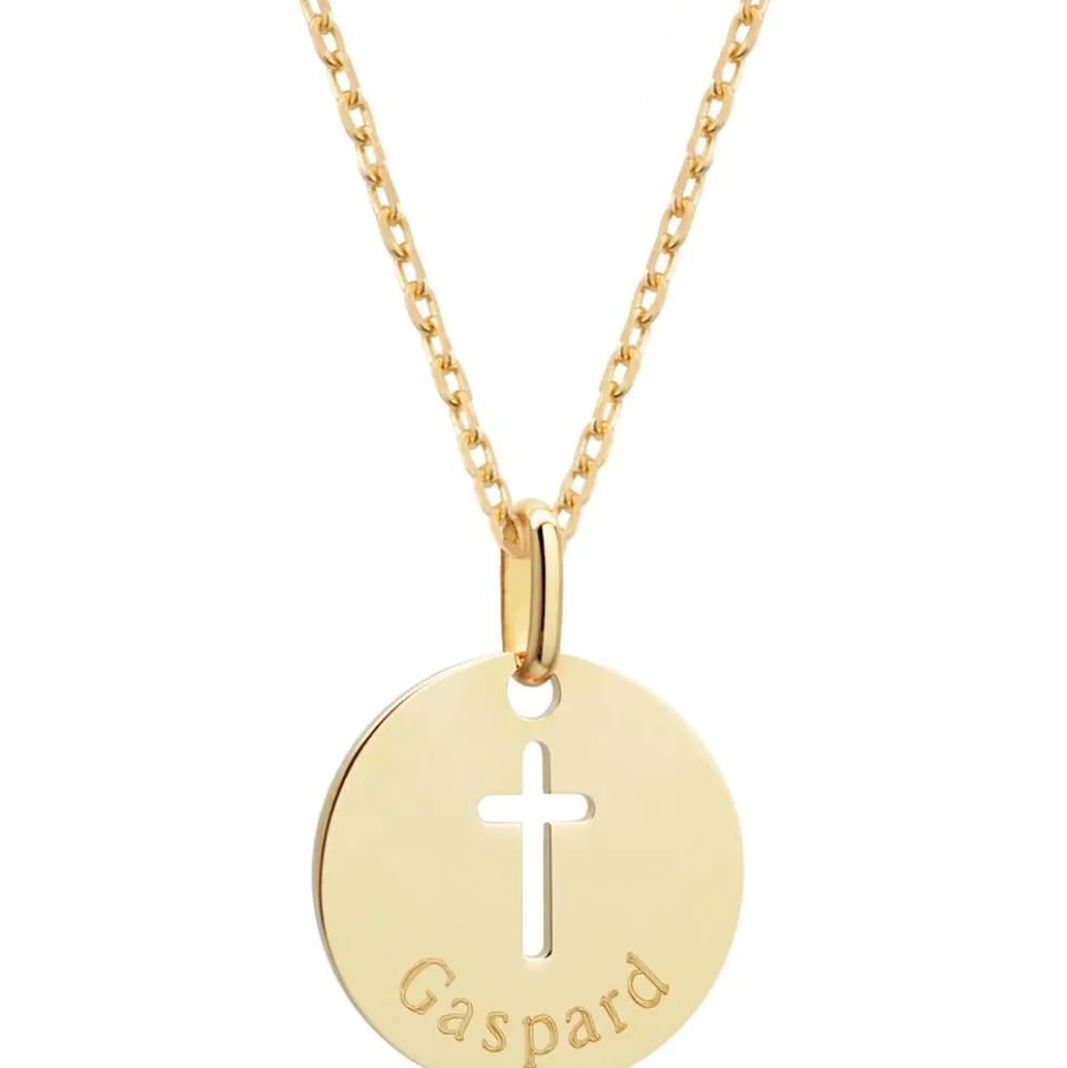 Collier chaîne croix ajourée personnalisable (plaqué or 18 carats)