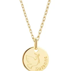 Collier chaîne dessin Colombe personnalisable (plaqué or)