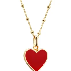 Collier Cœur rouge chaîne perlée personnalisable (plaqué or)
