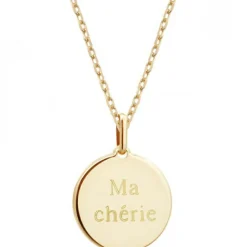 Collier enfant médaille Coeur ivoire plaqué or 42 cm (personnalisable)