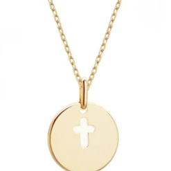 Collier enfant médaille Croix ivoire plaqué or 42 cm (personnalisable)