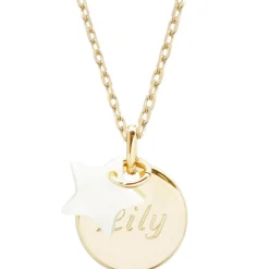 Collier enfant médaille et étoile en nacre personnalisable (plaqué or)