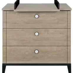 Commode à langer 3 tiroirs en chêne blond noir Marcel