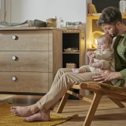 Commode à langer 3 tiroirs en chêne blond noir Marcel