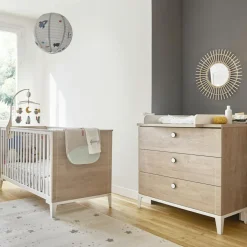 Commode à langer 3 tiroirs en chêne blond Marcel