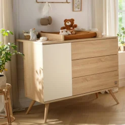 Commode 3 tiroir et 1 porte Seventies crème