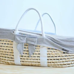 Couffin moïse naturel avec matelas et habillage jersey gris