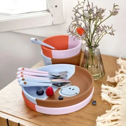 Couverts en silicone Happy Rascals Coeur lavande (3 pièces)