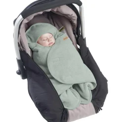 Couverture Babynomade double polaire vert sauge et blanc (0-6 mois)