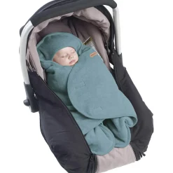 Couverture Babynomade double polaire bleu baltique et blanc (0-6 mois)