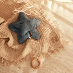 Couverture en gaze de coton Fringe Stripe Biscuit (120 x 120 cm)