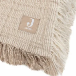 Couverture en gaze de coton Fringe Stripe Biscuit (120 x 120 cm)