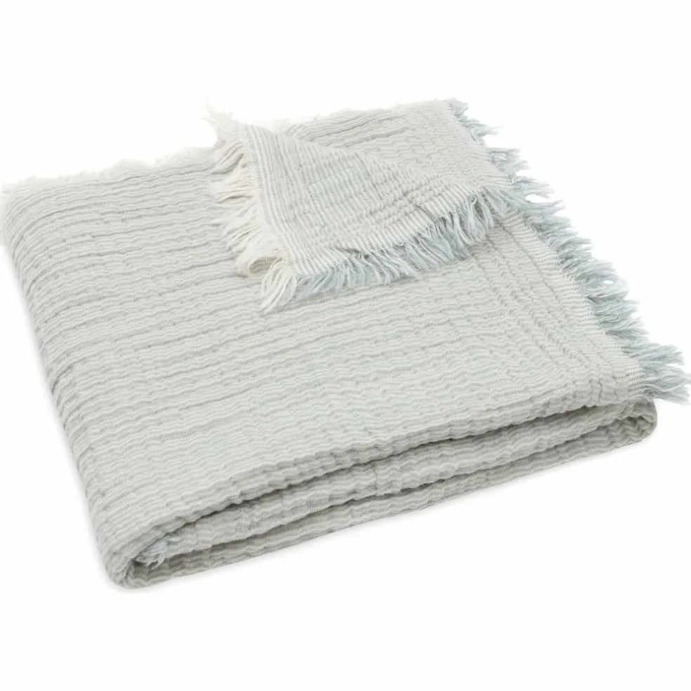 Couverture en gaze de coton Fringe Stripe Sea Green (75 x 100 cm)