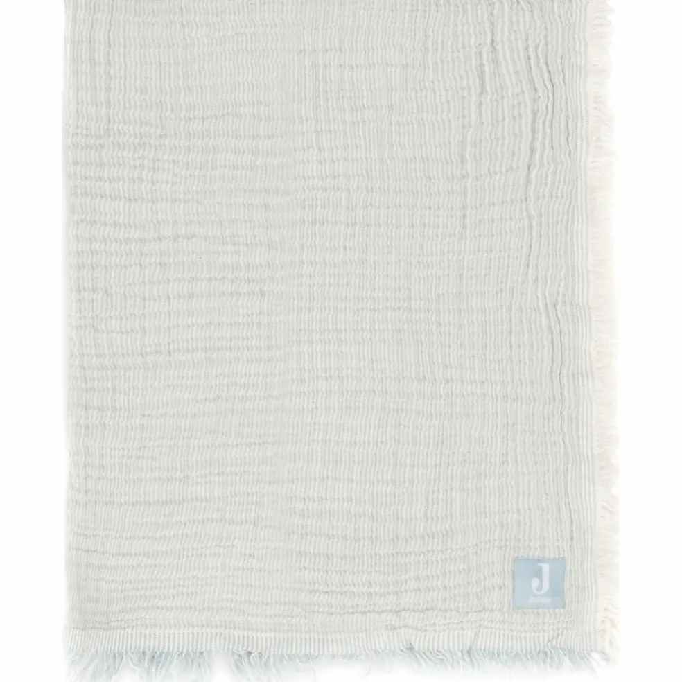 Couverture en gaze de coton Fringe Stripe Sea Green (75 x 100 cm)