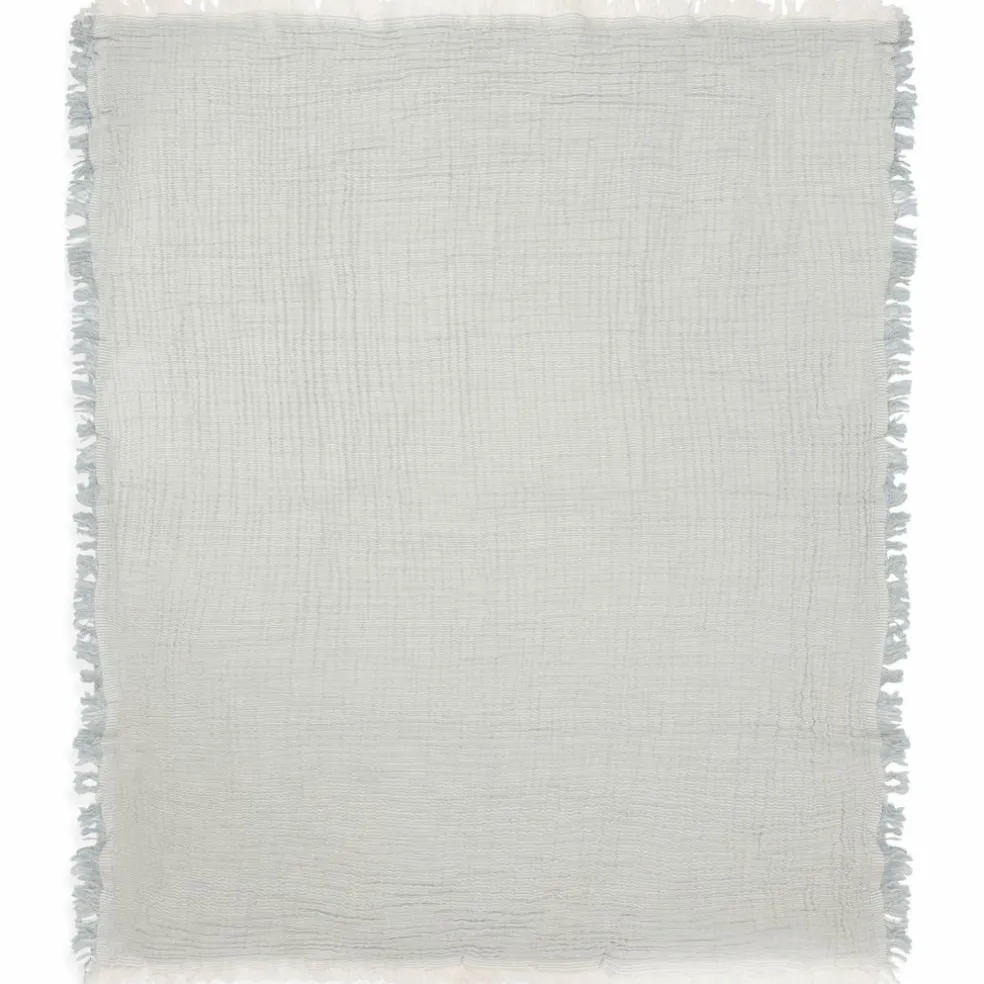 Couverture en gaze de coton Fringe Stripe Sea Green (75 x 100 cm)