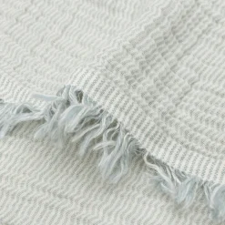 Couverture en gaze de coton Fringe Stripe Sea Green (120 x 120 cm)