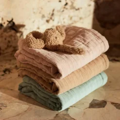 Couverture en gaze de coton Jacquard Biscuit (75 x 100 cm)