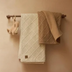 Couverture en polaire Check Knit Oatmeal (75 x 100 cm)