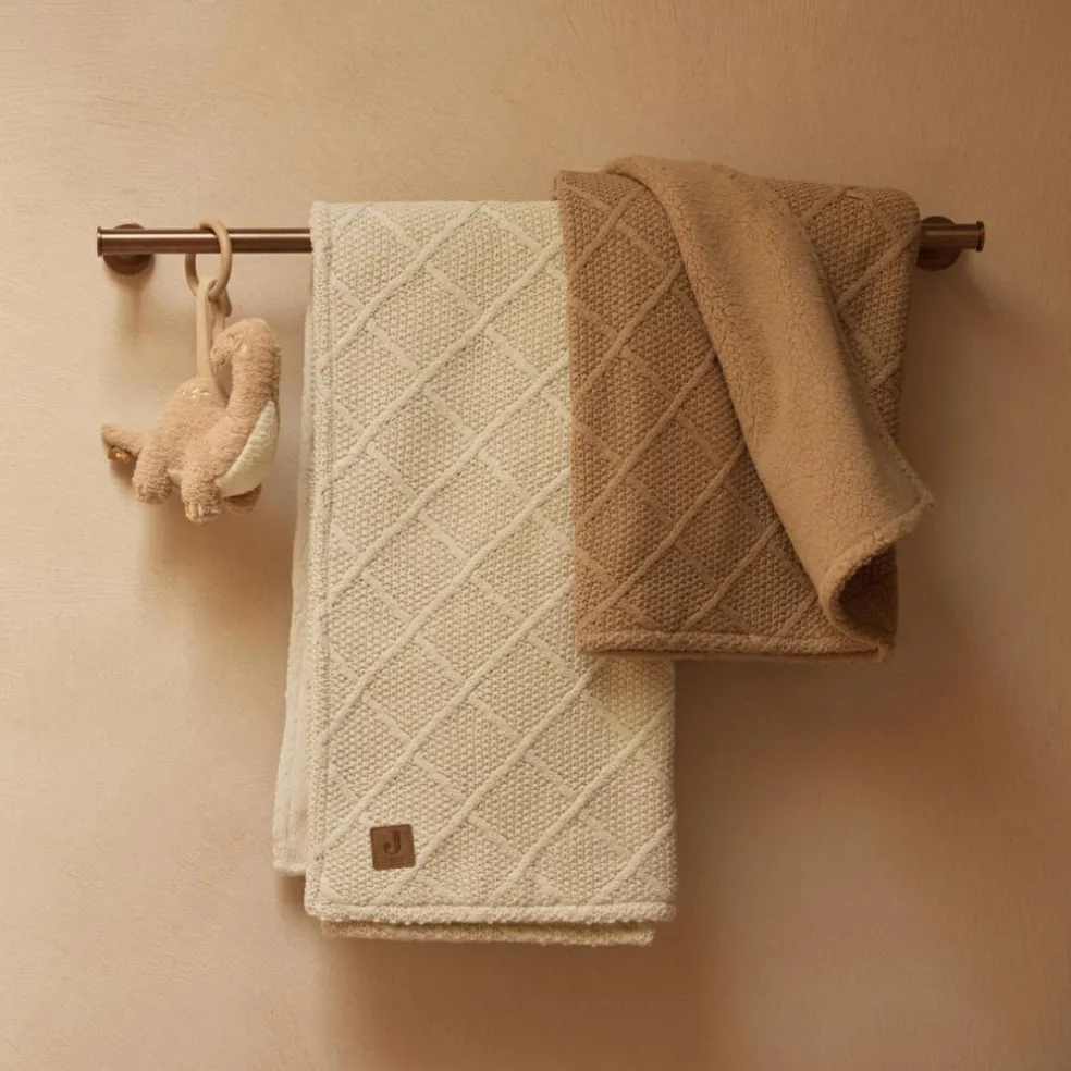 Couverture en polaire Check Knit Oatmeal (75 x 100 cm)