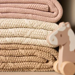 Couverture en polaire Check Knit Oatmeal (75 x 100 cm)