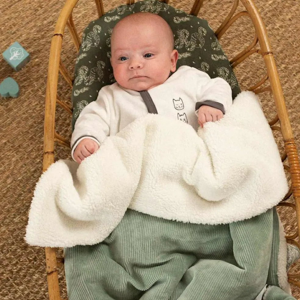 Couverture en sherpa Wooly sauge (100 x 140 cm)