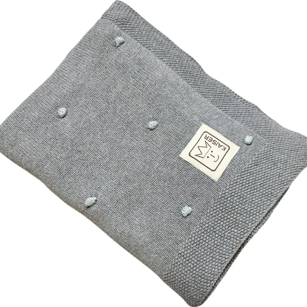 Couverture en tricot et coton bio gris et bleu clair (80 x 100 cm)