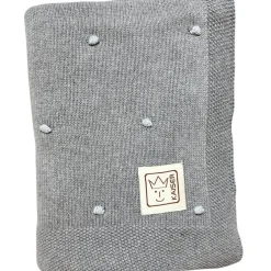 Couverture en tricot et coton bio gris et bleu clair (80 x 100 cm)