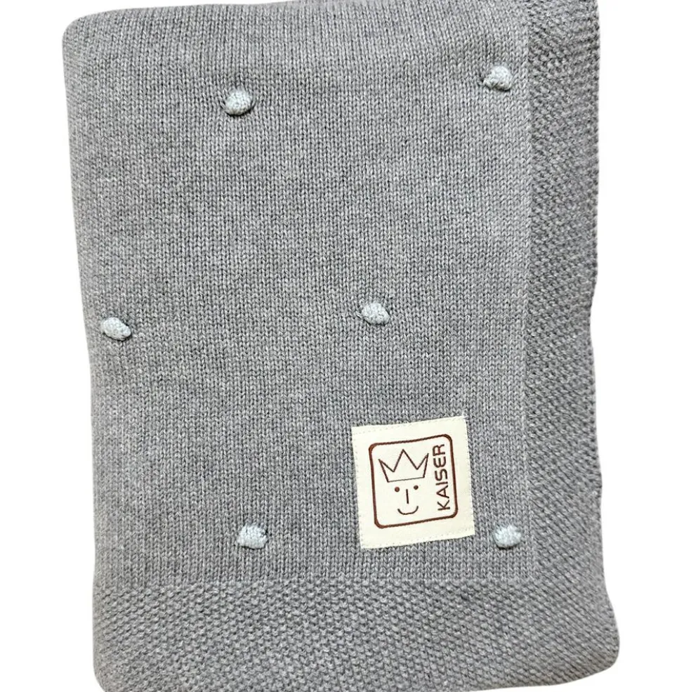 Couverture en tricot et coton bio gris et bleu clair (80 x 100 cm)