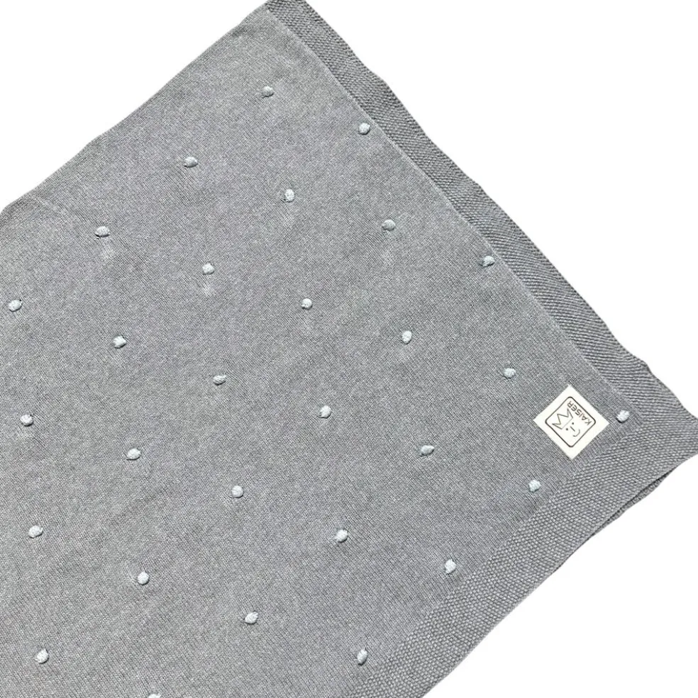 Couverture en tricot et coton bio gris et bleu clair (80 x 100 cm)
